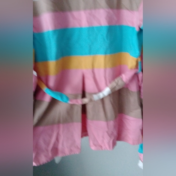 Vintage short trench coat multi stripe rainbow Giancarlo Ferrari collar lined lg - Picture 9 of 9